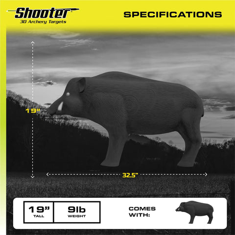 3D Hog Archery Target With Realistic Solid Body For True Field Practice, 19 Inch High By 32.5 Inch Wide, Vital Scoring Ring
