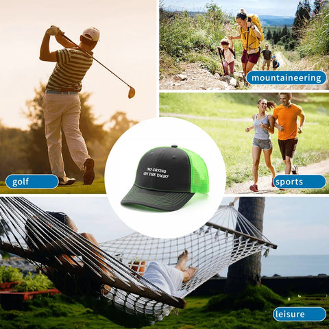 Unisex Fluorescent Green Trucker Hat With Anti Sweat Band No Crying On The Yacht Style Golf Cap For Men And Women in outdoor activities