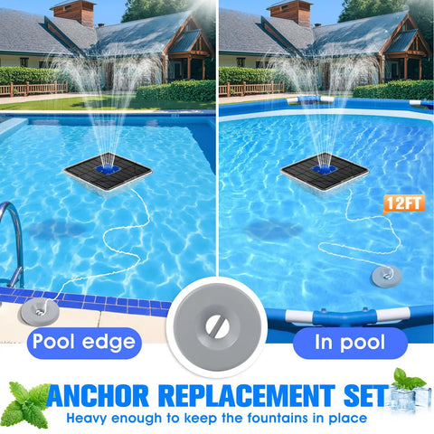 Solar Floating Pool Fountain With Lights 9.5 Inch Large Water Fountain With Anchor Kit for Above Ground and Inground Pools.