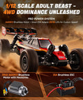 Brushless One Twelfth Scale RC Car For Adults, Dope 42 MPH 4x4 Off Road Buggy With 3S 2200mAh Battery, Waterproof ESC, Red