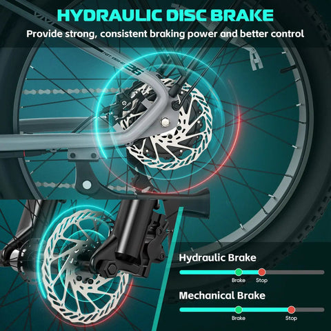 ACE01 Electric Fat Tire Mountain Bike For Adults With Hydraulic Disc Brakes shown on 26 Inch 4.0 Wide Tires