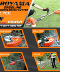 Heavy Duty Gas Weed Eater 3 In 1 Trimmer Brush Cutter With 42.7cc 2 Cycle Engine shown cutting grass and brushwood