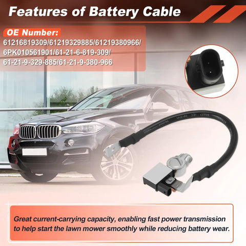 Heavy Duty Battery Negative Cable With Ibs Sensor For Bmw X5 2014 To 2018 shown with car, features durable construction, clear terminal.