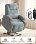 Power Lift Chair Massage Recliner For Seniors With Ergonomic Support Remote Control Built In Cup Holders And Side Pockets Easy Sit To Stand Lift Adjustable Recline Gray showcasing massage points