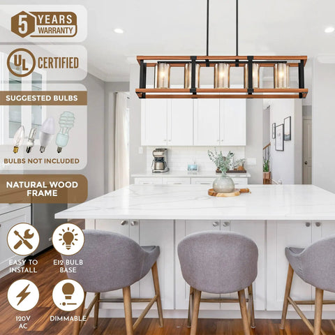 Lit Farmhouse Dining Room Chandelier Over Table For Kitchen Island Lighting Rectangle Rustic Modern Light Fixture Above White Island