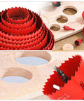 Bi Metal Hole Saw Kit, 9 Piece Set With HSS Cutter, Arbor And Pilot Bit, Sizes From Three Quarters To Three Inches cutting wood