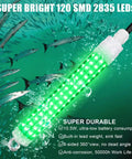 Ultra Bright Underwater Fishing Light 10.5W 1000 Lumens Green 8 Inch Submersible Boat Lamp glowing underwater with fish