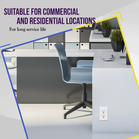 Office scene showing Tamper Resistant Duplex Receptacle Outlets 15A 125V Self-Grounding 3-Wire 2-Pole White on wall