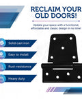 Heavy Duty Gate Hinges 8 Pack Black Iron Tee Strap Self Closing With 72 Stainless Steel Screws No Fuss Install