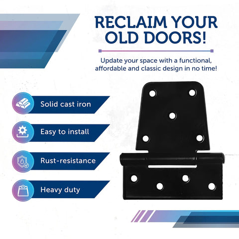 Heavy Duty Gate Hinges 8 Pack Black Iron Tee Strap Self Closing With 72 Stainless Steel Screws No Fuss Install