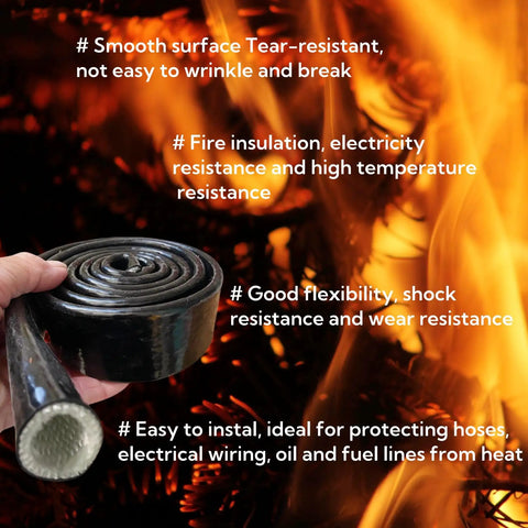 Heavy Duty Pro Grade Fire Sleeve Heat Shield Thermo Armor silicone coated black insulation for automotive hoses