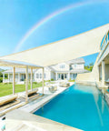 Sun Shade Sail 10x20 Cream Rectangle Canopy Cover For Patio Or Yard 95 Percent UV Block Permeable Breathable HDPE Fabric Installed over pool