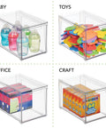 Stackable Closet Storage Bins With Pull Out Drawers Clear Plastic Shoes And Small Item Organizer With bottles, toys, office and craft items.