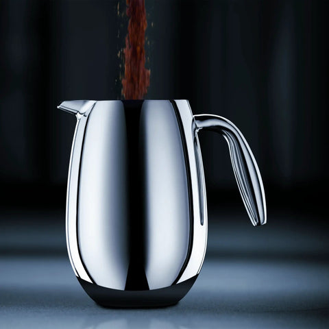 Thermal French Press Coffee Maker 51 Oz Double Wall Stainless Steel Insulated Plunger pouring rich coffee into the pot.