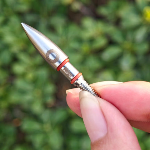 Close-up of a single 100 Grain Archery Field Point For Target Practice Screw In Arrow Tip for Recurve and Compound Bows, stainless steel with O rings.