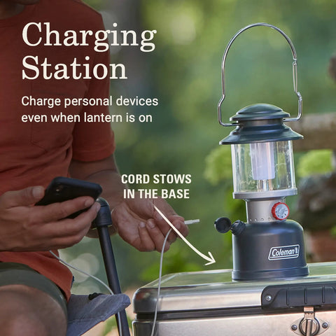 Person using Beast Bright 800 Lumen LED Lantern With USB Charging Ports outdoors, showing rugged carabiner handle