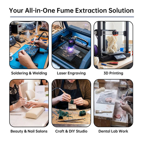 Pro Grade Heavy Duty Solder Fume Extractor with LED Display Control 200W usage for various tasks including soldering and engraving