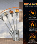 Powerful 48000 BTU Outdoor Patio Heater with wheels and cover, stainless steel burner, safety features displayed, adjustable heat.