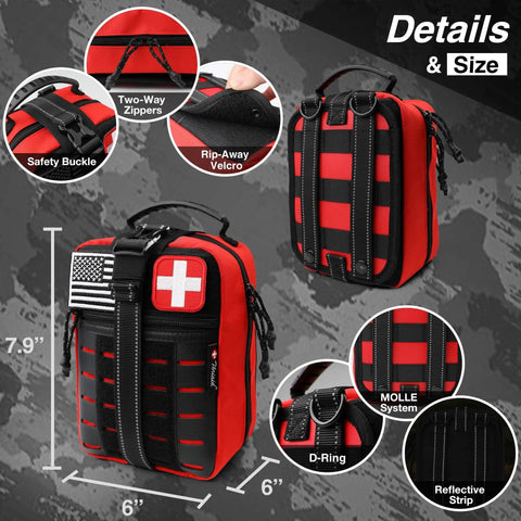Red Essential Trauma First Aid Kit With Israeli Bandage Chest Seal Tourniquet Splint And Molle IFAK for Bleeding Control