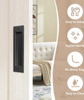 8 Inch Flat Black Barn Door Finger Pull Handle Sliding Door Hardware Solid Heavy Duty Recessed Door Handle Flush Mount installed view