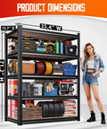 Sturdy 71 Inch Heavy Duty Garage Shelving Unit With 2050 Lb Capacity, 5 Adjustable Steel Shelves filled with tools and supplies