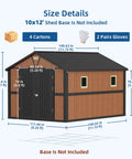 10x12 Ft Outdoor Storage Shed With Lockable Doors And Window, size details, brown metal garden shed