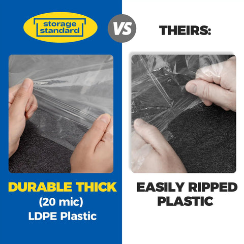 Comparison of durable LDPE plastic in 60 Pack 40 Inch Clear Garment Bags For Dry Cleaning and easily ripped plastic