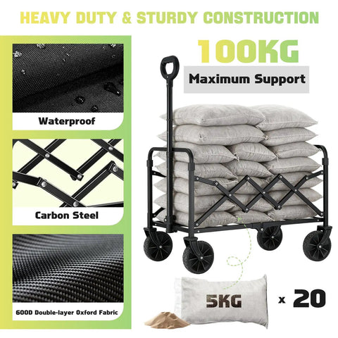 Heavy Duty Collapsible Wagon Cart For All Terrain Use With 100Kg Load Capacity Portable Folding Utility Wagon loaded with bags