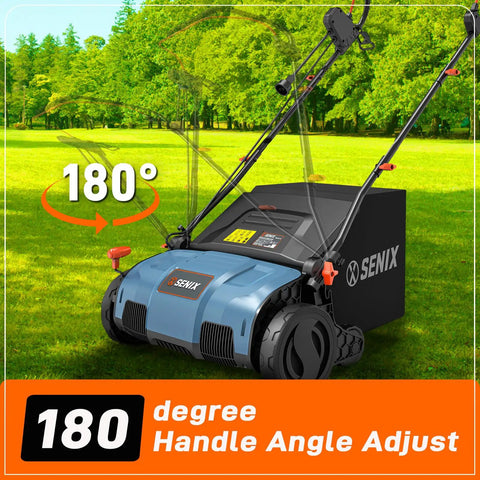 2 In 1 Electric Dethatcher And Scarifier For Lawn Care With A Handy Walk Behind Design, 15 Inch Width, 13 Amp Power, Handle Adjust