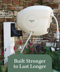 Beige 100 Foot Automatic Retractable Garden Hose Reel With One Half Inch UV Stabilized Kink Free Hose Wall Mounted Setup
