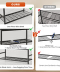 Comparison of one-piece wire shelf vs two-piece shelf for Multi Tier Metal Storage Shelves With Heavy Duty 120 Lbs Per Shelf Leveling Feet Tough As Nails Garage Kitchen Pantry Closet Organizer 24 X 11.8 X 48 Inches Black Built To Last