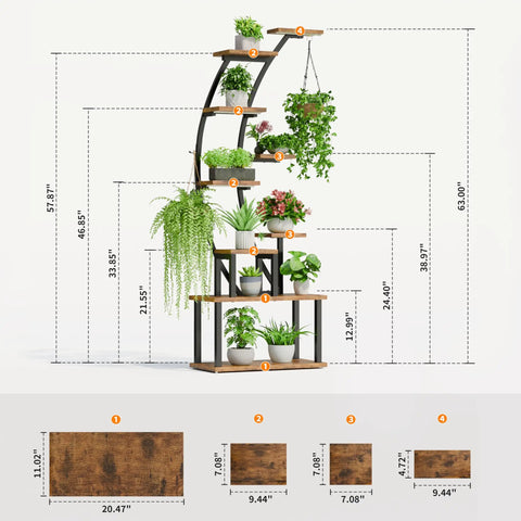 Tall Indoor Plant Stand With Triple Full Spectrum Grow Lights 63 Inch Lighted Wooden Flower Shelf For Thriving Houseplants And Absolutely Hella Slick Home Garden Setup To Keep Things Fresh