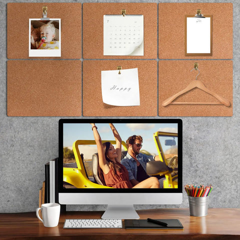 Bronze Stainless Steel Cubicle Wall Hooks holding items on cork boards above a computer, showcasing organization and utility