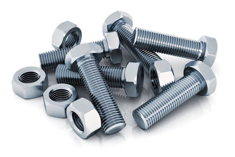 Boss Level 1275 Piece Heavy Duty Fastener Kit With Rock Solid Plastic Storage Bins And Wall Mount Louvered Panel For No Sweat Garage Organization Grade 5 Yellow Zinc Hex Bolts And Nuts, silver hex bolts and nuts stacked.