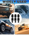 9 Piece Caliper Brake Slide Pin Kit with Rubber Bushings and Sealing Rings, shown with off-road vehicles in various conditions