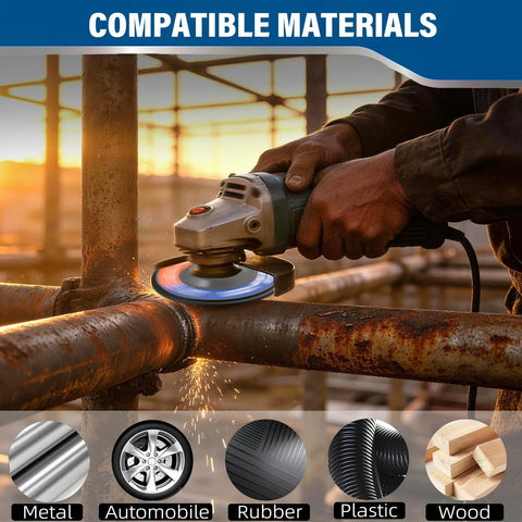 Person using 4 1/2 Inch Flap Disc Set For Angle Grinder With 7/8 Inch Arbor, 30 Pack Dual Grit 40 And 60 T29 Zirconia Abrasive Discs on metal pipe