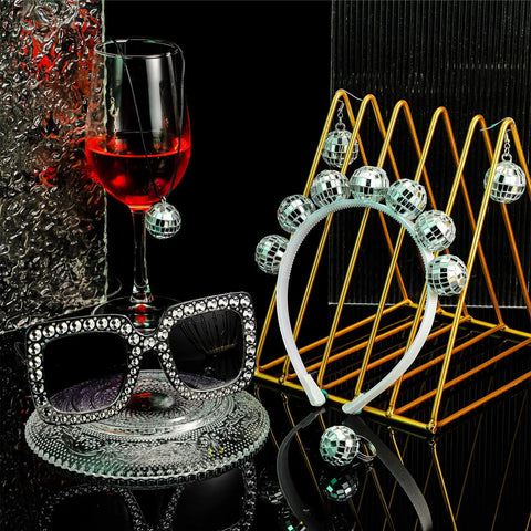 Disco Party Costume Accessories Set For Women A 5 Piece Vintage 60s 70s Look Including Necklace, Disco Ball Earrings, Headband