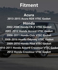 Image showing fitment list for Honda Cylinder Head VVT VTEC Solenoid Spool Valve Gasket Kit 2 Pack For 2002 2016 Honda CR V Accord Civic Odyssey Pilot Crosstour And 2013 2015 Acura RDX OE 15815 R70 A01 15845 R70 A01 2PCS
