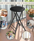Backless Folding Stool, 24-Inch Tall, 225Lb Capacity, Handy Indoor Counter Bar Stool For Kitchen Or Rec Room, Black