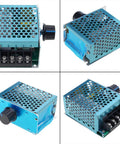Rock Solid 4000W Voltage Stabilizer And Regulator For Home Workshop, blue metal housing with terminal block and adjustment knob