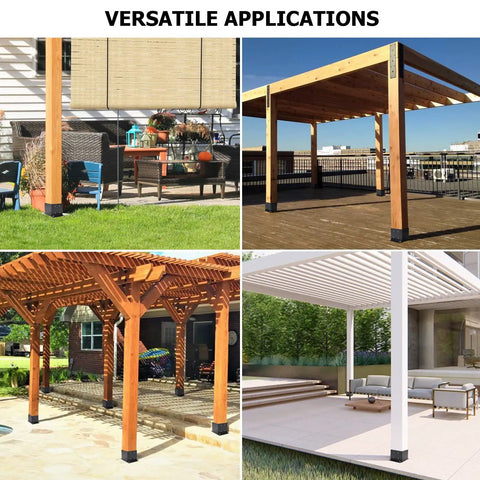 Heavy Duty 6x6 Post Base Brackets Four Pack for Decks and Pavilion Railings Built To Last 14 Gauge Steel with different applications