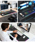 RGB Wireless Charging Gaming Mouse Pad With Dual 15W Fast Chargers Ultra Smooth Surface Non Slip Desk Mat With Phone Earbuds And Watch Charging Zones Ideal For Gamers And Home Office Setups in use on a desk