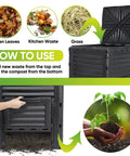 80 Gallon Outdoor Compost Bin With Top Flip Lid Includes Gloves Large Aerating Garden Box For Yard Waste Easy Exit Door BPA Free Material Black Turns Scraps Into Rich Compost Fast