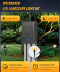 All In One LED Low Voltage Landscape Lighting Kit With 12 Aluminum 3W Lights 60W Transformer 100ft Cord And 24 Connectors Weatherproof 3000K Outdoor Spotlights dusk to dawn feature