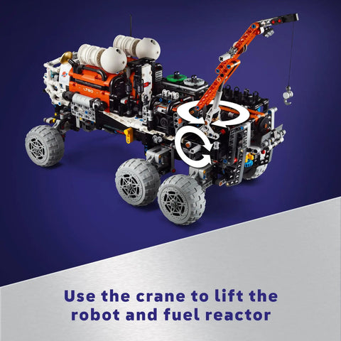 Technic Mars Crew Exploration Rover Dope Build Kit with crane and fuel reactor, realistic suspension, for kids 11 and up.