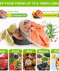 Comparison of freshness in salmon with regular vs. Extra Wide 15 Inch Vacuum Sealer Bags Roll 50 Feet Textured BPA Free Heavy Duty 3.5 Mil
