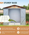 Durable 10 By 8 Ft Metal Storage Shed With Floor Frame Lockable Doors Vent Panels And Window Matte Gray Finish open view.