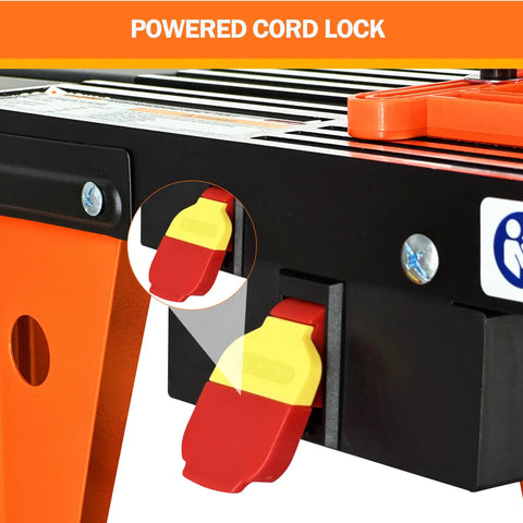 Total Game Changer Universal Benchtop Router Table With Premium Die Cast Aluminum Table Top showing powered cord lock feature.