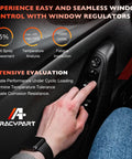 Hand pressing window control button in car interior demonstrating Rear Right Passenger Side Power Window Regulator With Motor Assembly