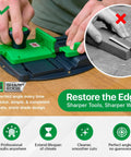 High Octane Adjustable Chisel Sharpener With Four Diamond Honing Stones For Plane Irons And Woodworking Blades 22 To 90 Degree Angles Dead On Precision No Sweat Setup Killer Edge being used to sharpen a chisel.